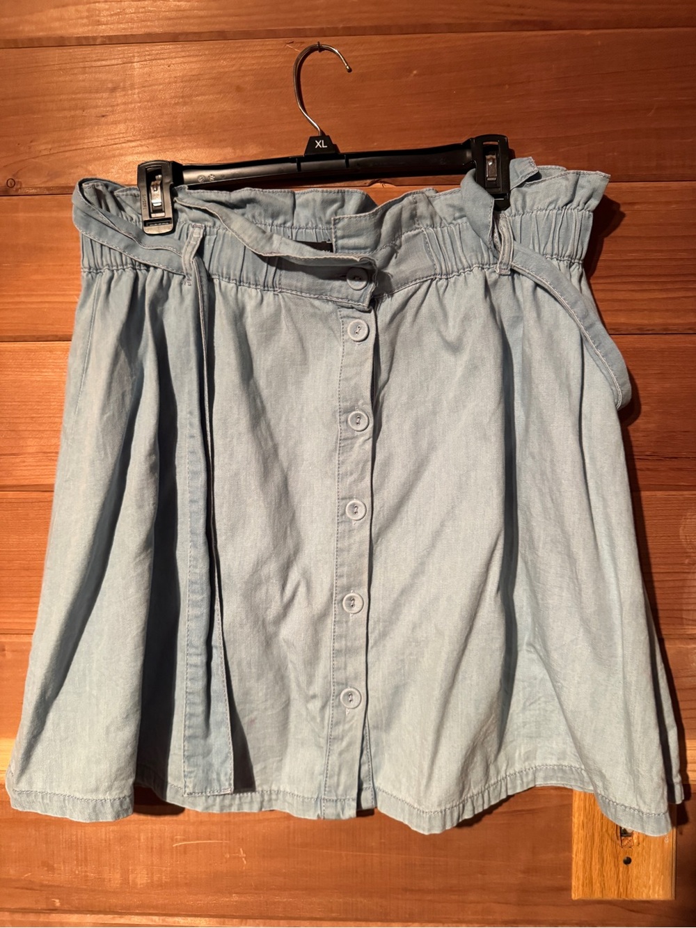 New Look Light denim Button-Front Paperbag Skater Skirt